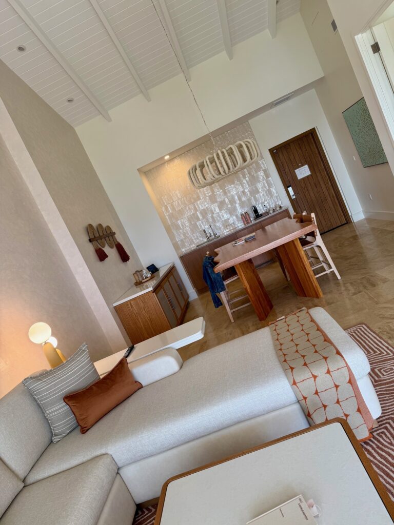 The one-bedroom suite’s kitchen and dining.